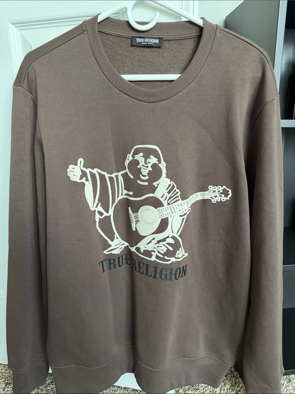 True Religion Brown Crewneck Sweatshirt with Cream Buddha Graphic